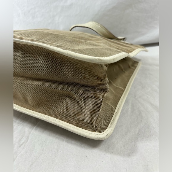 Vintage Gucci beige ivory canvas and leather tote bag hand held - Picture 13 of 16